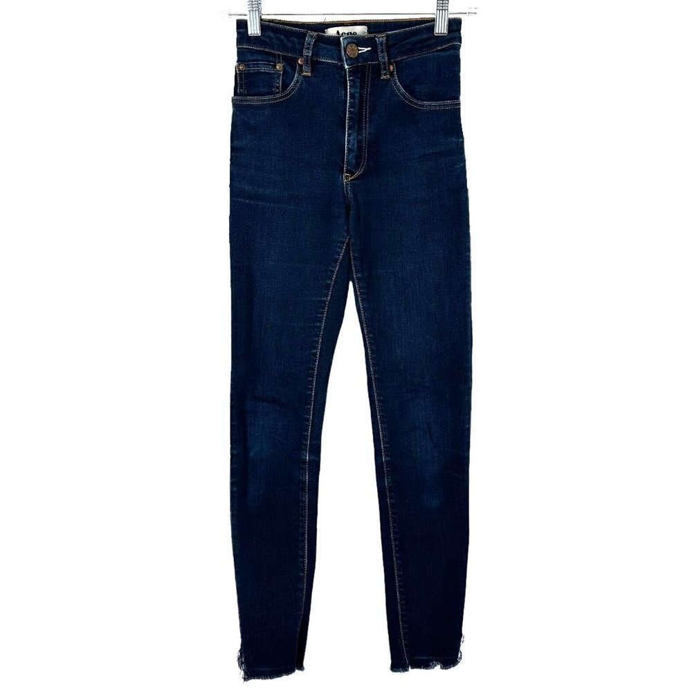 Acne Needle Soft Raw Dark Wash Denim Skinny Jeans Released Hem Size 25